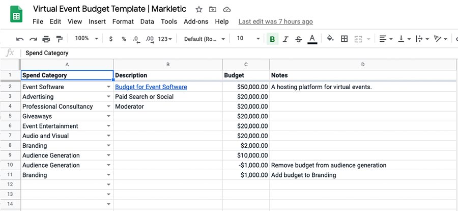 Budget Allocation in Virtual Event Budget Template
