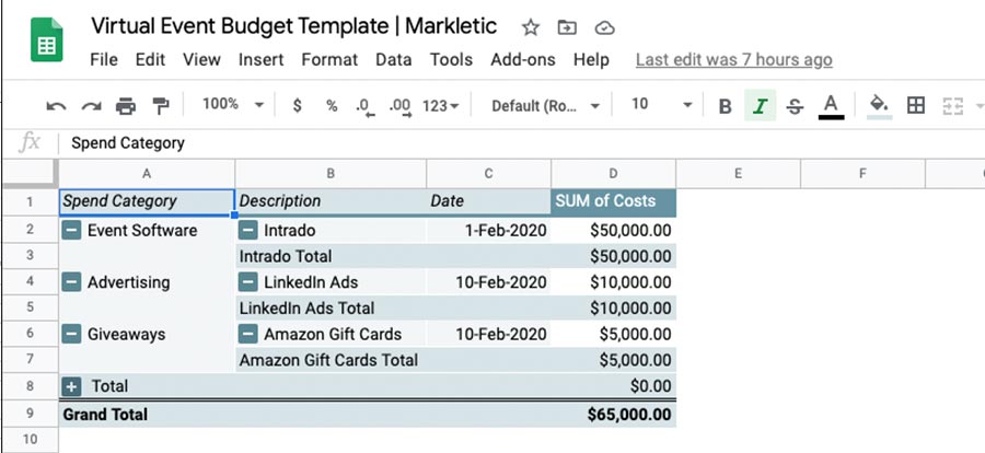 Details of Virtual Event Budget Template