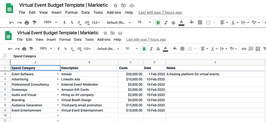 Expenses in Virtual Event Budget Template