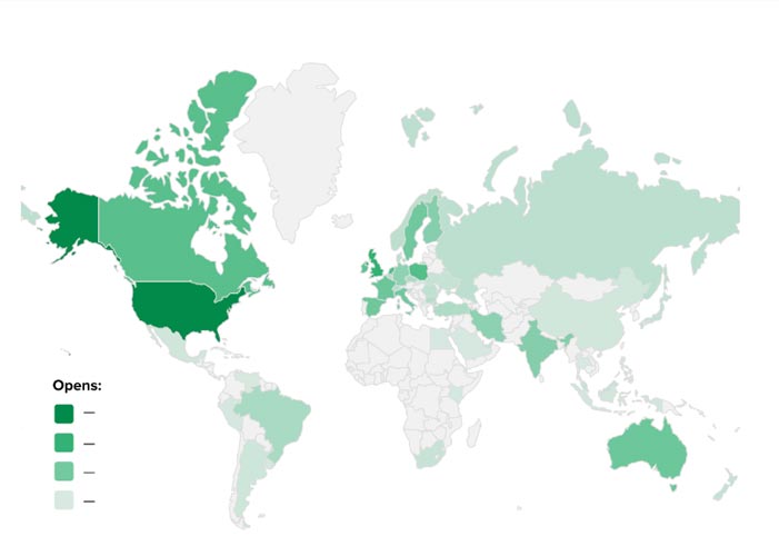 Mailerlite review - world map analytics