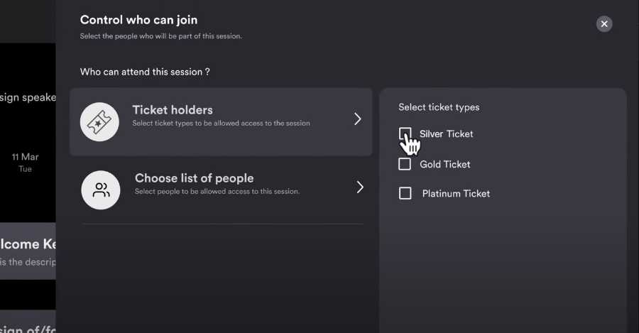 Session attendance control by ticket type- Airmeet review