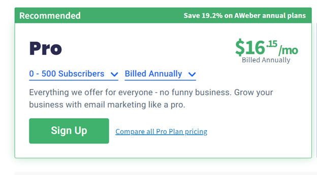 Pro Pricing annually - AWeber Review