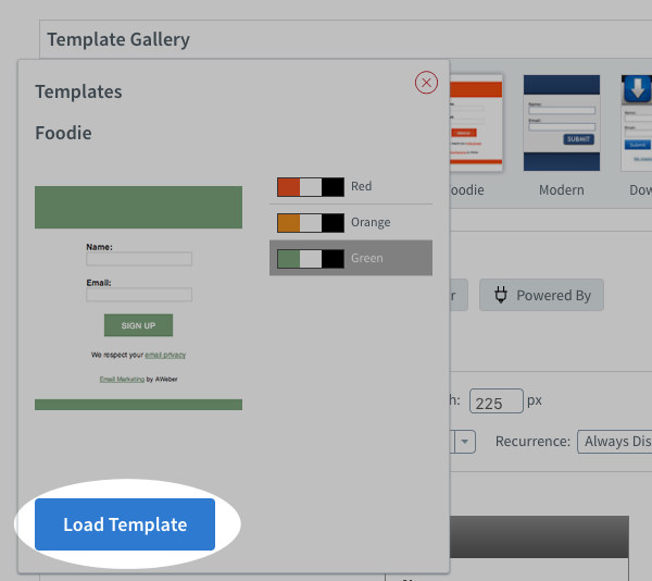 load template - Build forms on AWeber