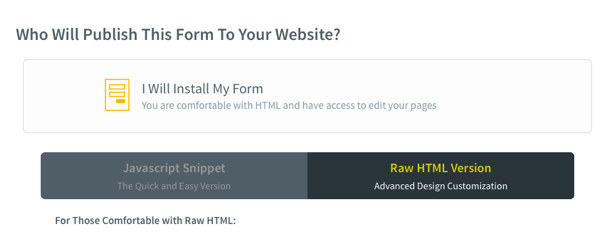 publish form - Build forms on AWeber