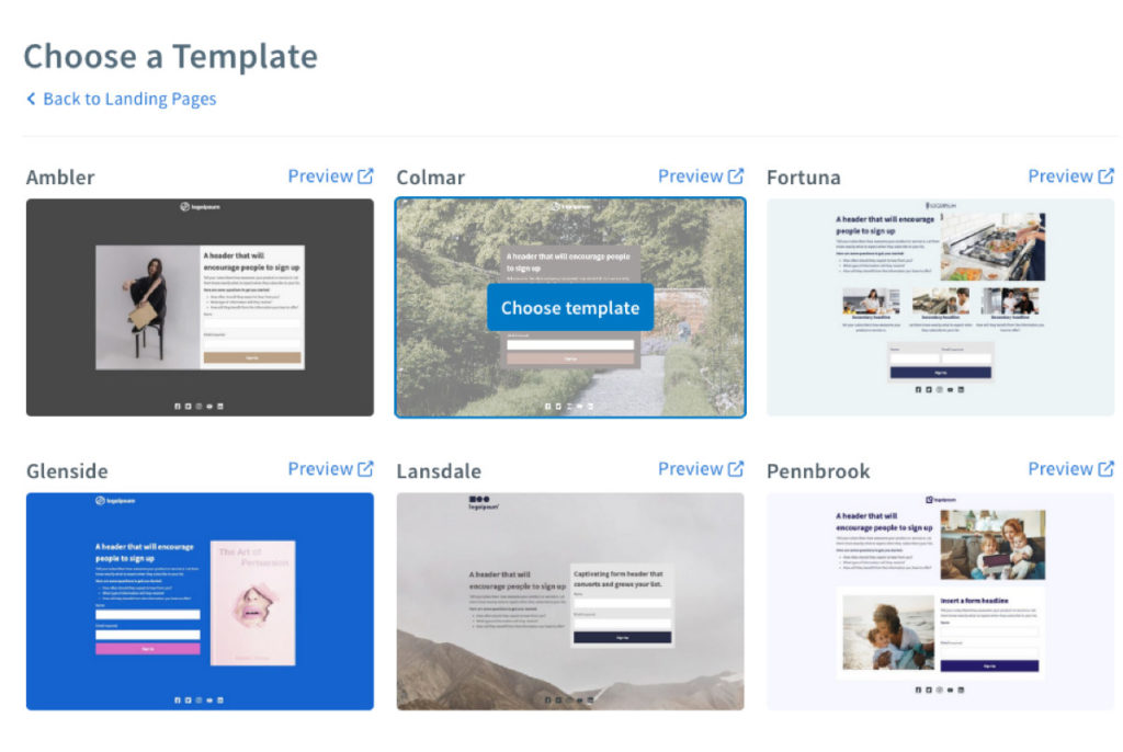 templates - Landing pages AWeber